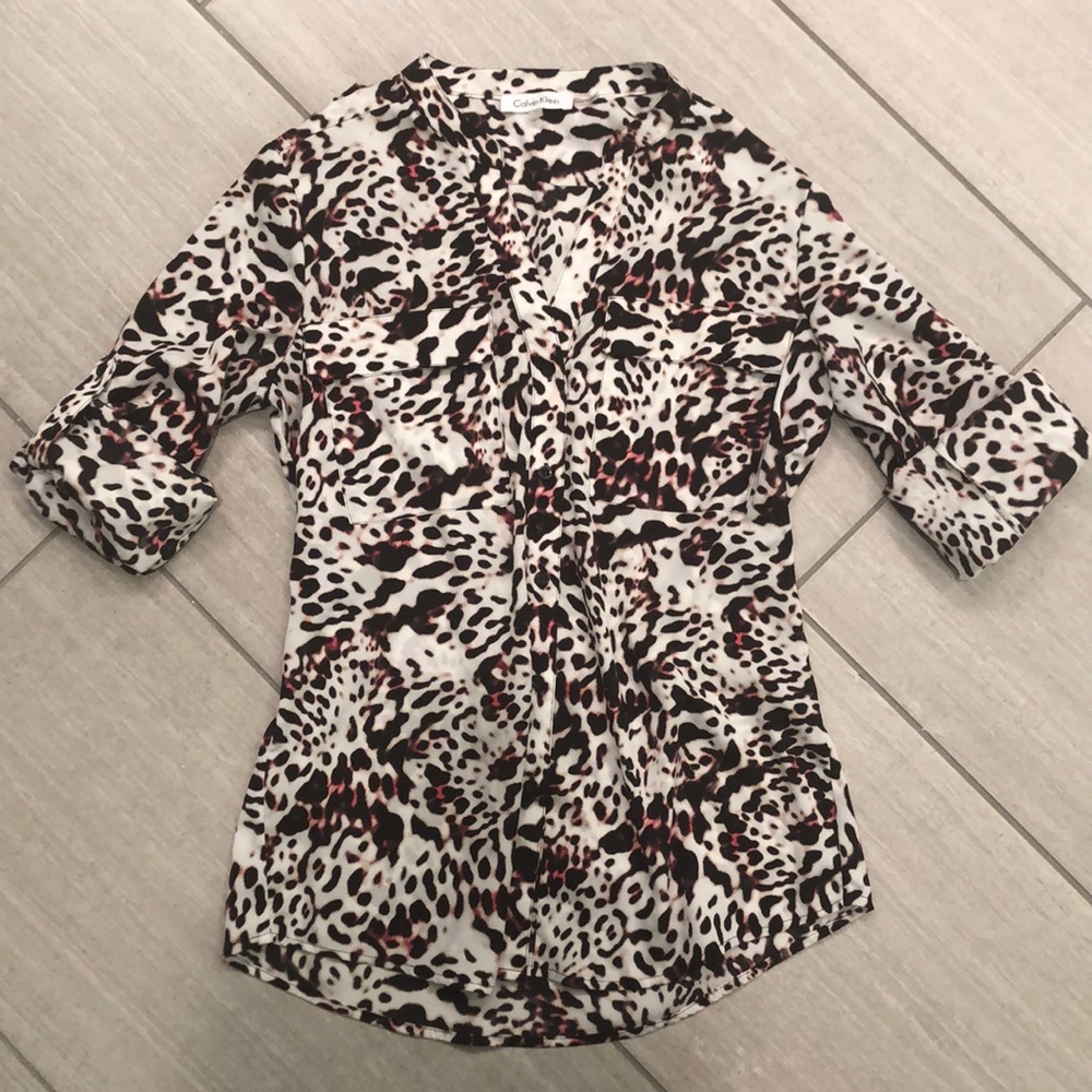 Calvin Klein animal print button up blouse